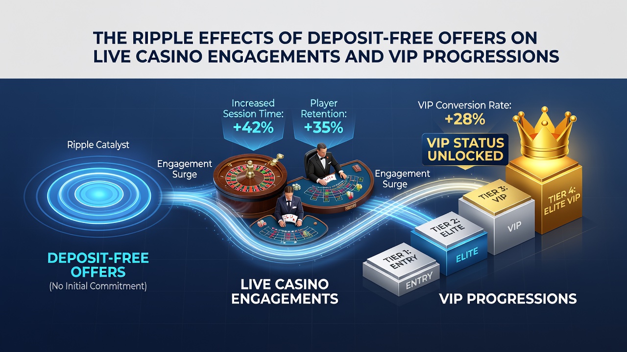 VIP loyalty dashboard showing progression metrics linked to live casino activity from deposit-free promotions