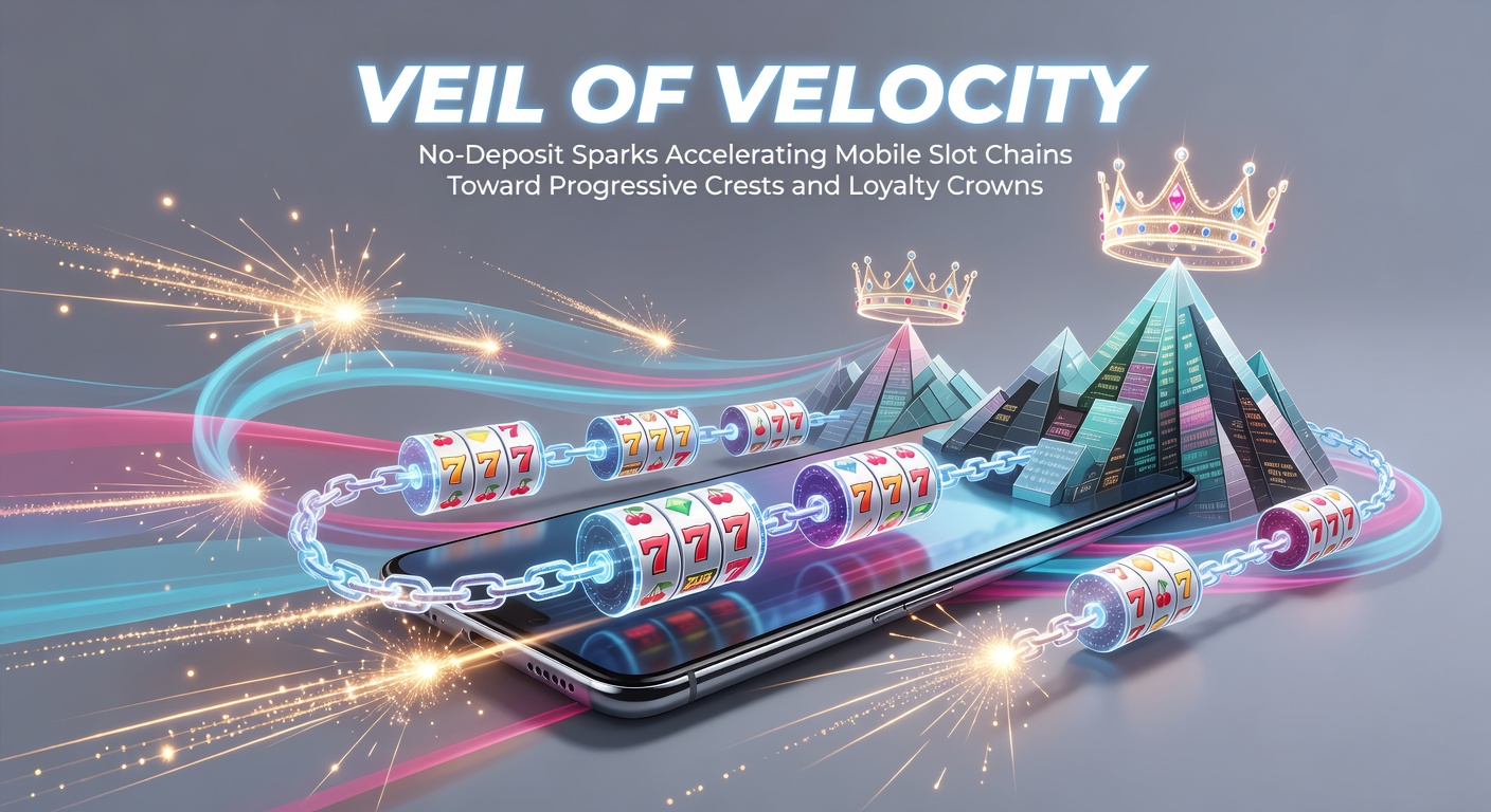Dynamic graphic showing a cascade of no-deposit spins igniting mobile slot reels toward towering progressive jackpots and gleaming loyalty tiers